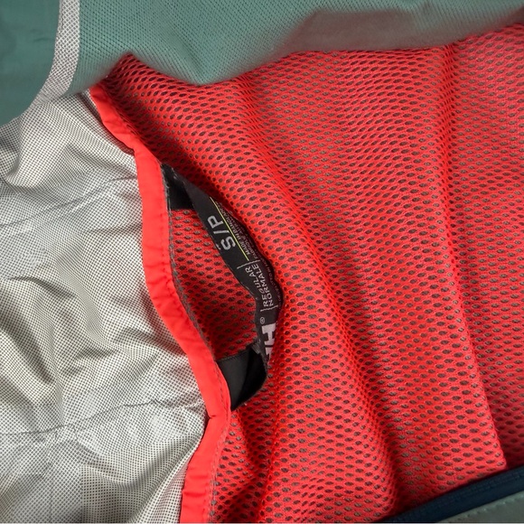 Helly Hansen Teal rain coat Jacket with Vibrant Red Interior - Picture 3 of 4